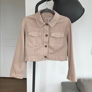 BCBGeneration Cropped Denim Jacket in Sand (Size Small)